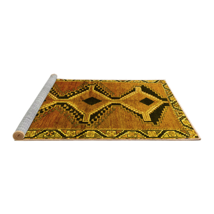 Sideview of Machine Washable Southwestern Yellow Country Rug, wshtr2003yw