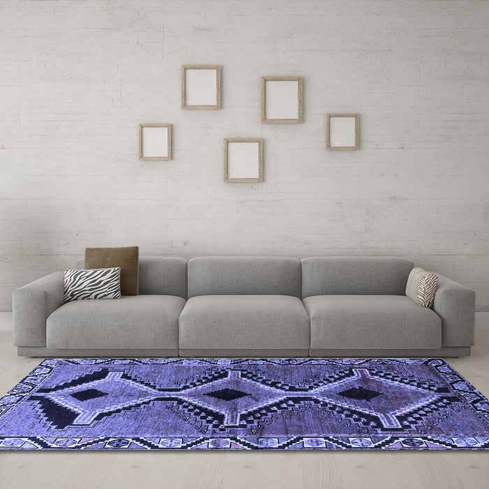 Machine Washable Southwestern Blue Country Rug in a Living Room, wshtr2003blu