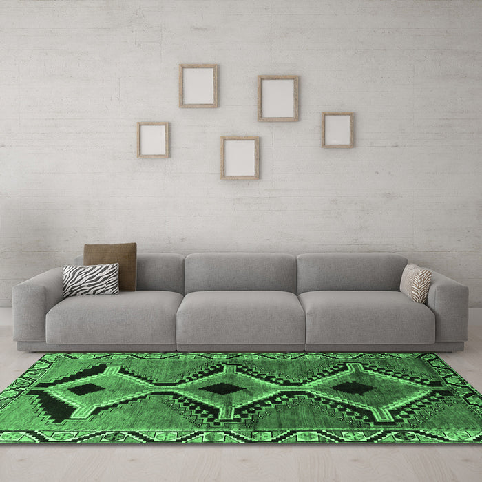 Machine Washable Southwestern Emerald Green Country Area Rugs in a Living Room,, wshtr2003emgrn