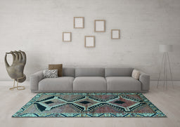 Machine Washable Southwestern Light Blue Country Rug in a Living Room, wshtr2003lblu