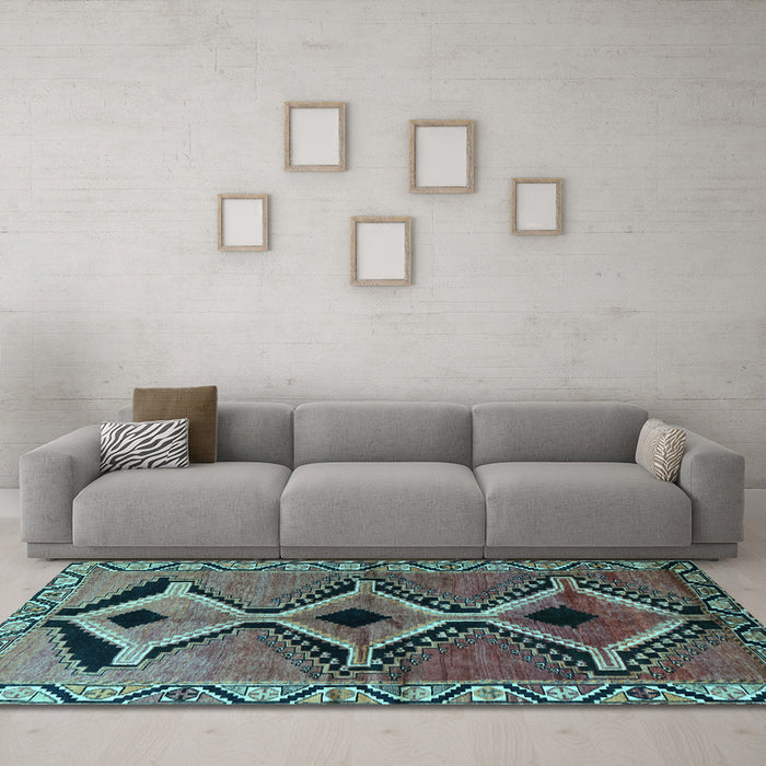 Machine Washable Southwestern Light Blue Country Rug in a Living Room, wshtr2003lblu