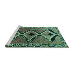 Sideview of Machine Washable Southwestern Turquoise Country Area Rugs, wshtr2003turq