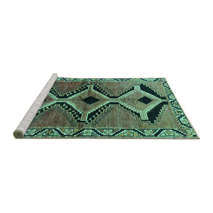 Sideview of Machine Washable Southwestern Turquoise Country Area Rugs, wshtr2003turq