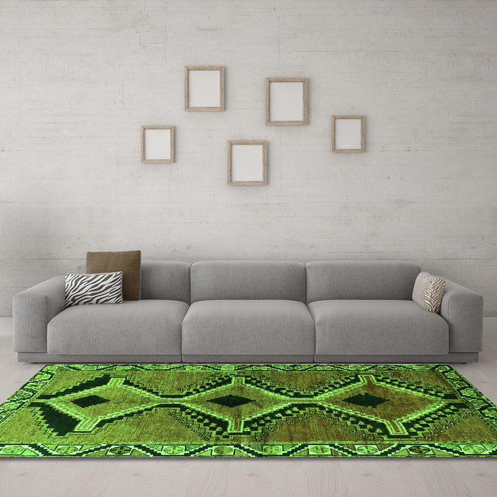 Machine Washable Southwestern Green Country Area Rugs in a Living Room,, wshtr2003grn