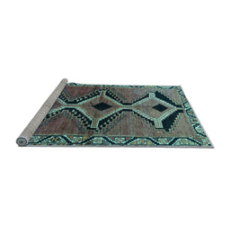 Sideview of Machine Washable Southwestern Light Blue Country Rug, wshtr2003lblu