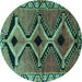 Round Machine Washable Southwestern Turquoise Country Area Rugs, wshtr2003turq