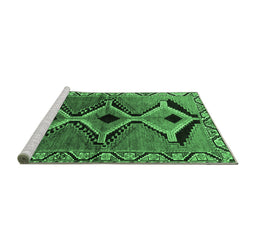 Sideview of Machine Washable Southwestern Emerald Green Country Area Rugs, wshtr2003emgrn