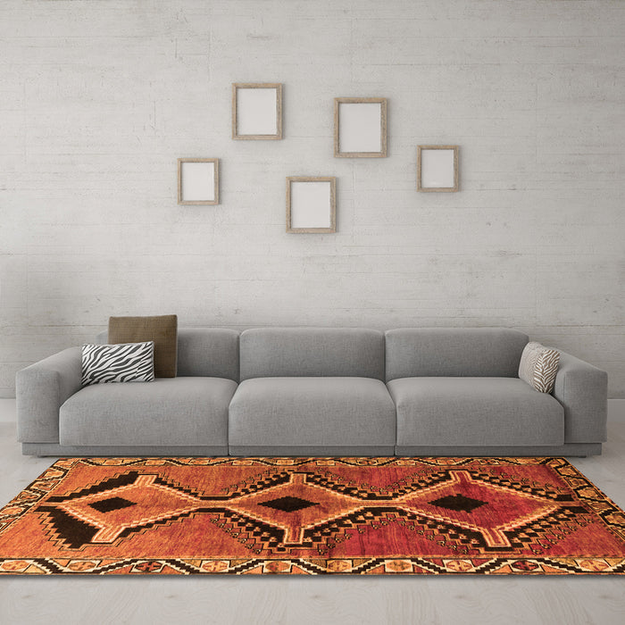 Machine Washable Southwestern Orange Country Area Rugs in a Living Room, wshtr2003org