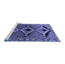Sideview of Machine Washable Southwestern Blue Country Rug, wshtr2003blu