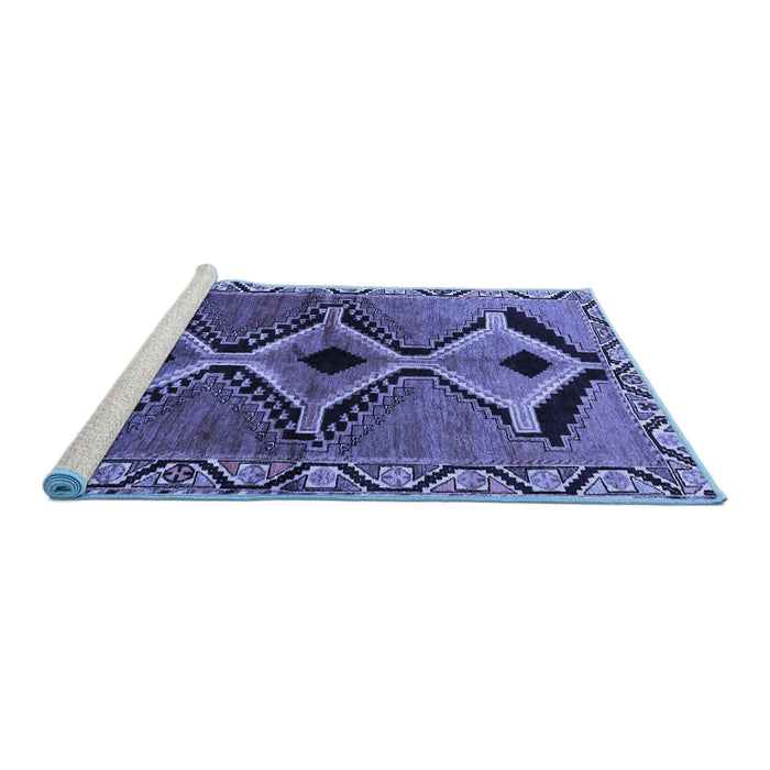 Sideview of Machine Washable Southwestern Blue Country Rug, wshtr2003blu