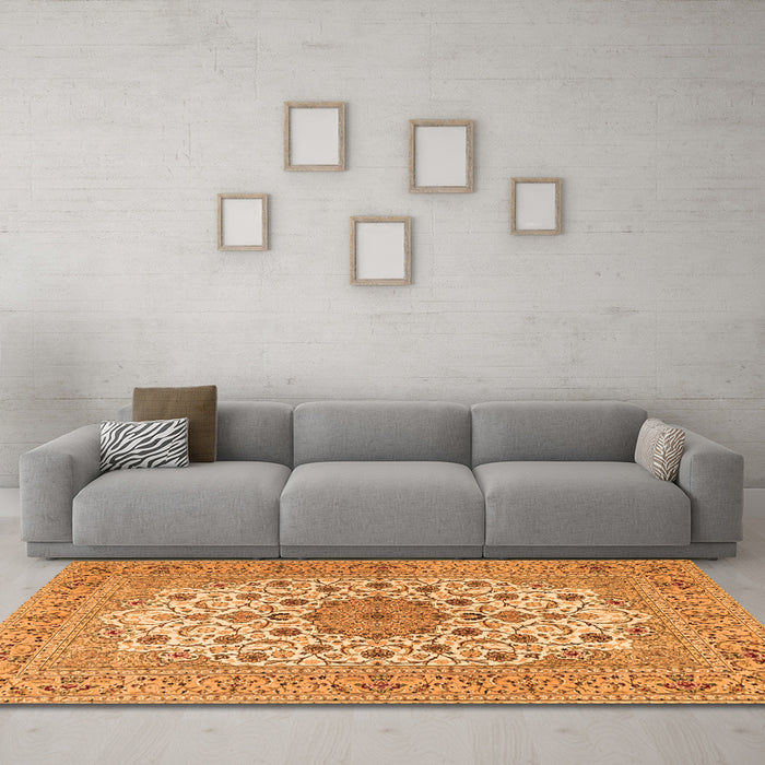 Machine Washable Persian Orange Traditional Area Rugs in a Living Room, wshtr2004org