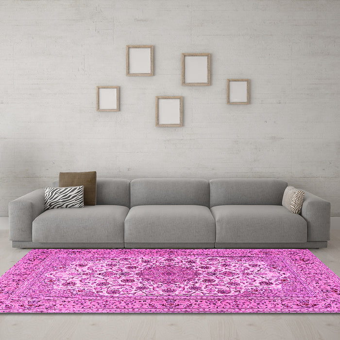 Machine Washable Persian Pink Traditional Rug in a Living Room, wshtr2004pnk