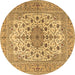 Round Machine Washable Persian Brown Traditional Rug, wshtr2004brn