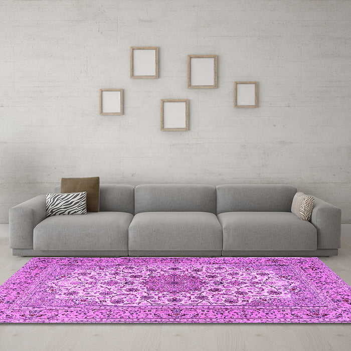 Machine Washable Persian Purple Traditional Area Rugs in a Living Room, wshtr2004pur