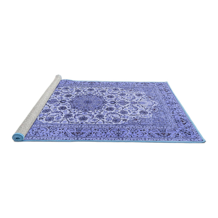 Sideview of Machine Washable Persian Blue Traditional Rug, wshtr2004blu