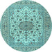 Round Machine Washable Persian Light Blue Traditional Rug, wshtr2004lblu