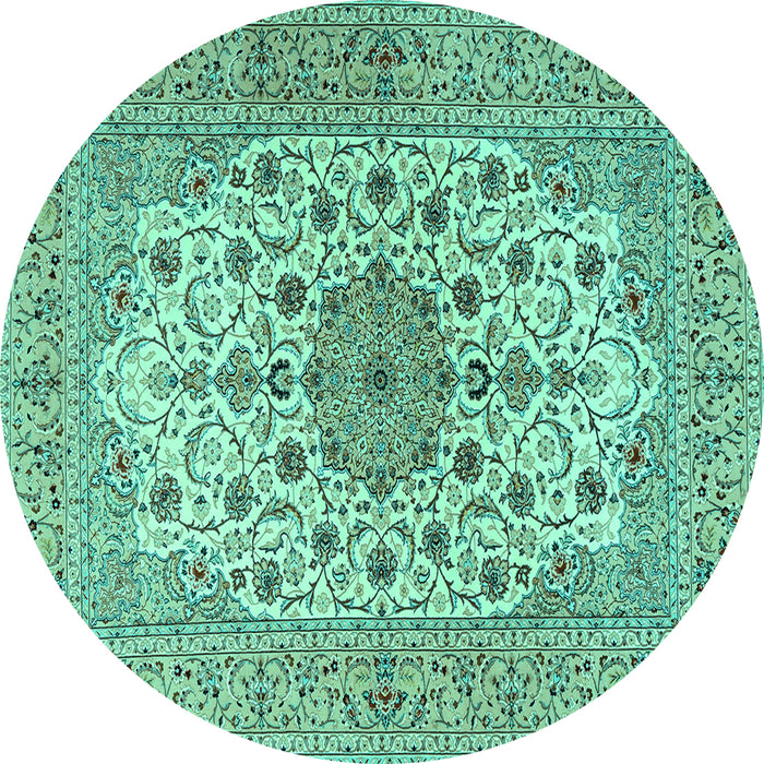 Round Machine Washable Persian Turquoise Traditional Area Rugs, wshtr2004turq
