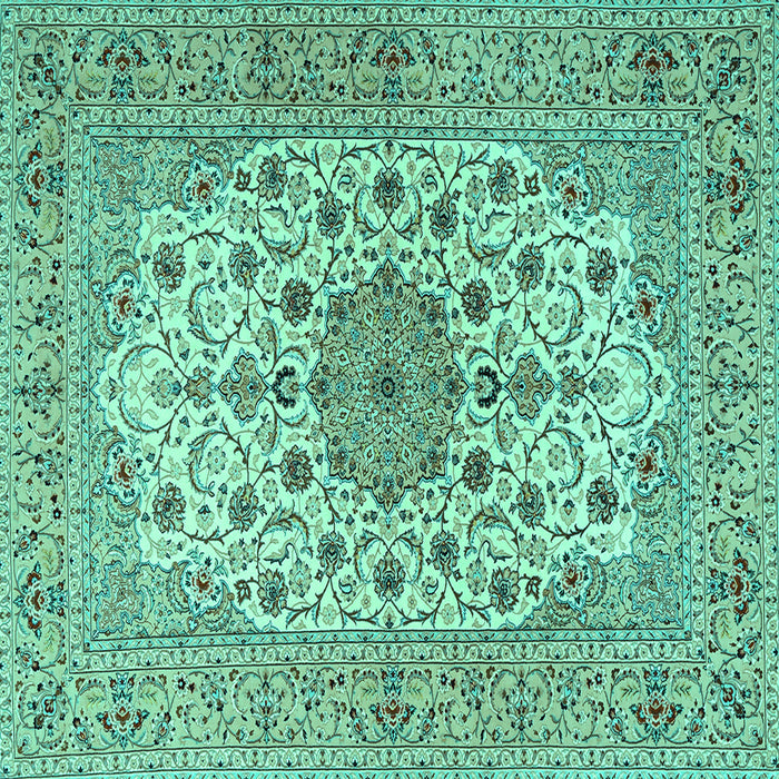 Square Machine Washable Persian Turquoise Traditional Area Rugs, wshtr2004turq