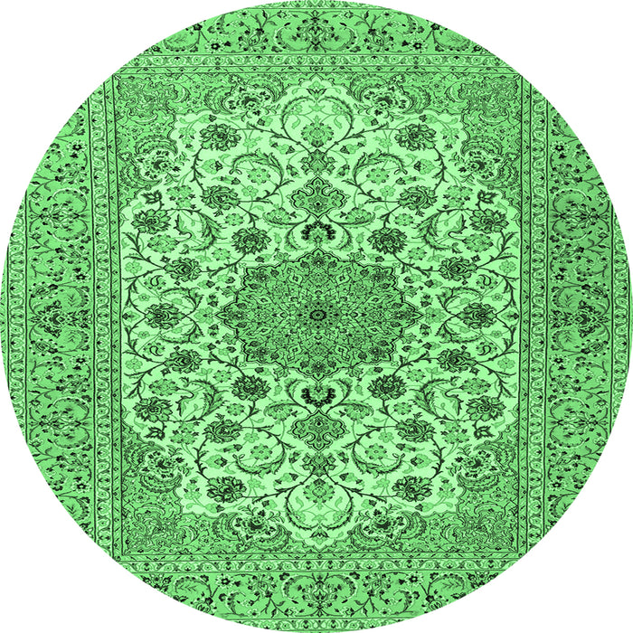 Round Machine Washable Persian Emerald Green Traditional Area Rugs, wshtr2004emgrn