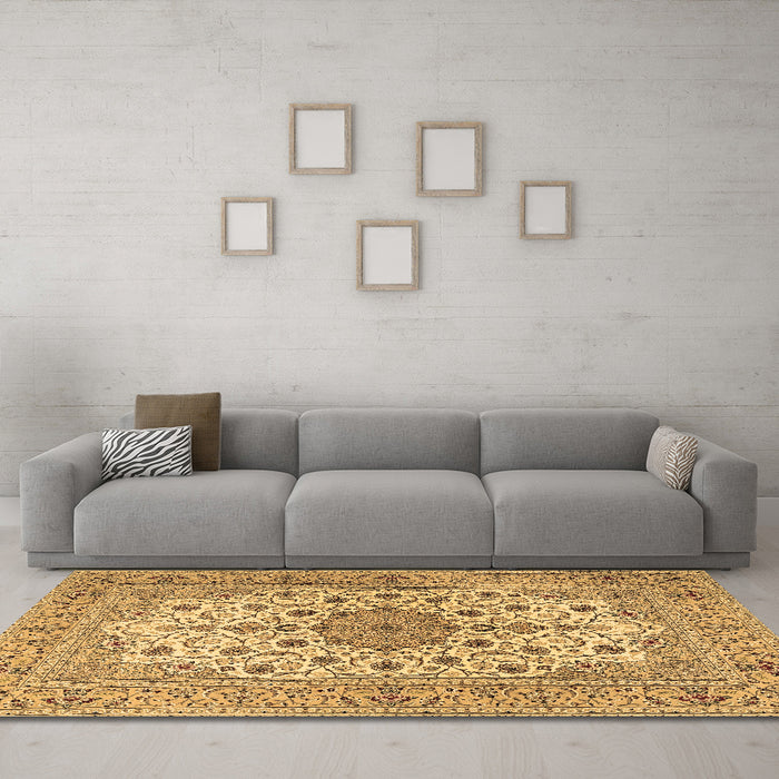 Machine Washable Persian Brown Traditional Rug in a Living Room,, wshtr2004brn