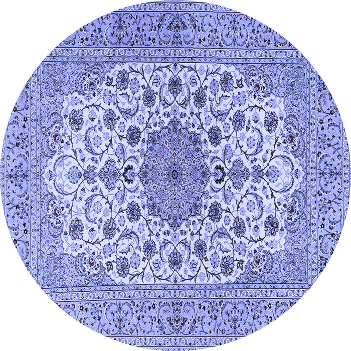 Round Machine Washable Persian Blue Traditional Rug, wshtr2004blu