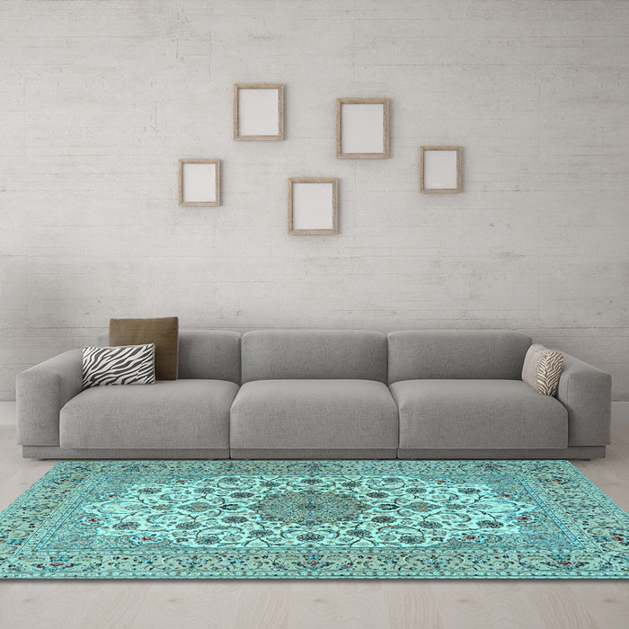 Machine Washable Persian Light Blue Traditional Rug in a Living Room, wshtr2004lblu