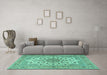 Machine Washable Persian Turquoise Traditional Area Rugs in a Living Room,, wshtr2004turq