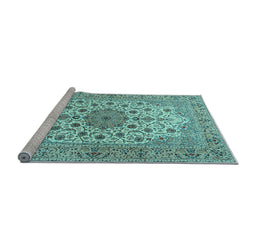 Sideview of Machine Washable Persian Light Blue Traditional Rug, wshtr2004lblu