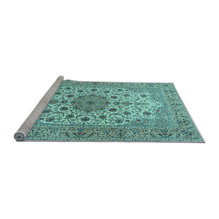 Sideview of Machine Washable Persian Light Blue Traditional Rug, wshtr2004lblu