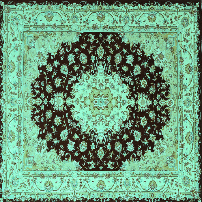 Square Machine Washable Persian Turquoise Traditional Area Rugs, wshtr2005turq