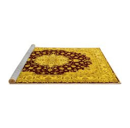 Sideview of Machine Washable Persian Yellow Traditional Rug, wshtr2005yw