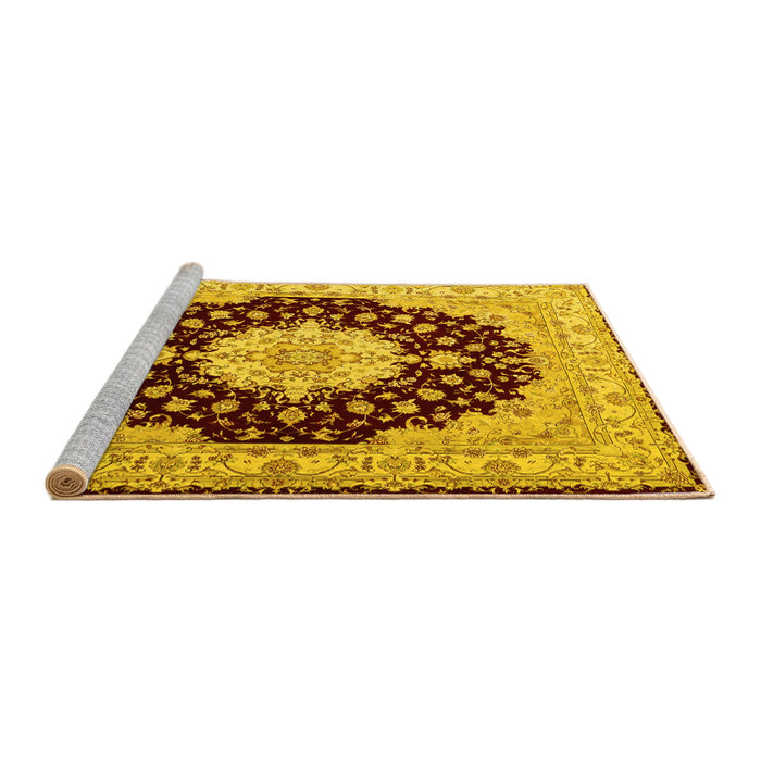 Sideview of Machine Washable Persian Yellow Traditional Rug, wshtr2005yw