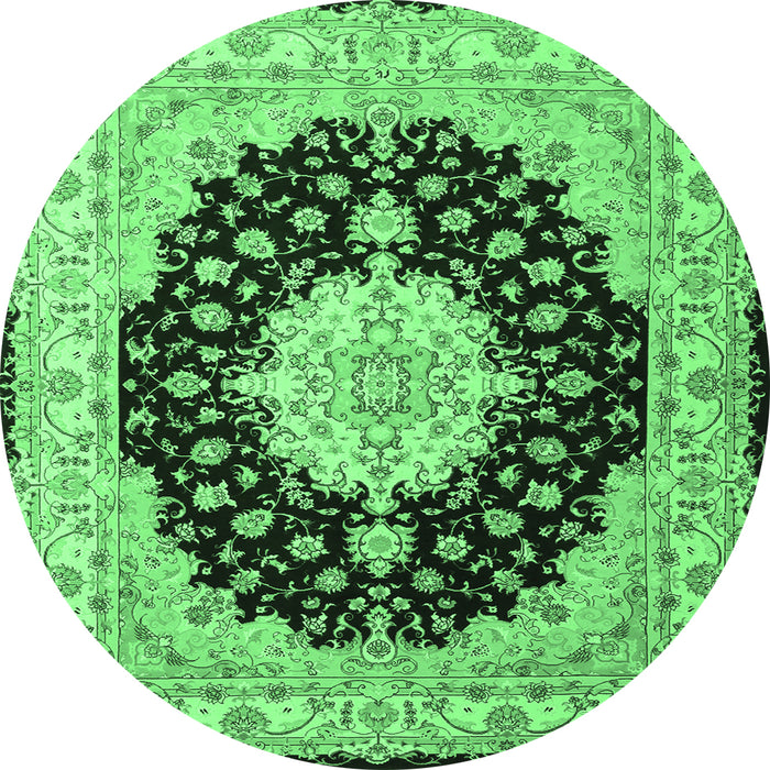 Round Machine Washable Persian Emerald Green Traditional Area Rugs, wshtr2005emgrn
