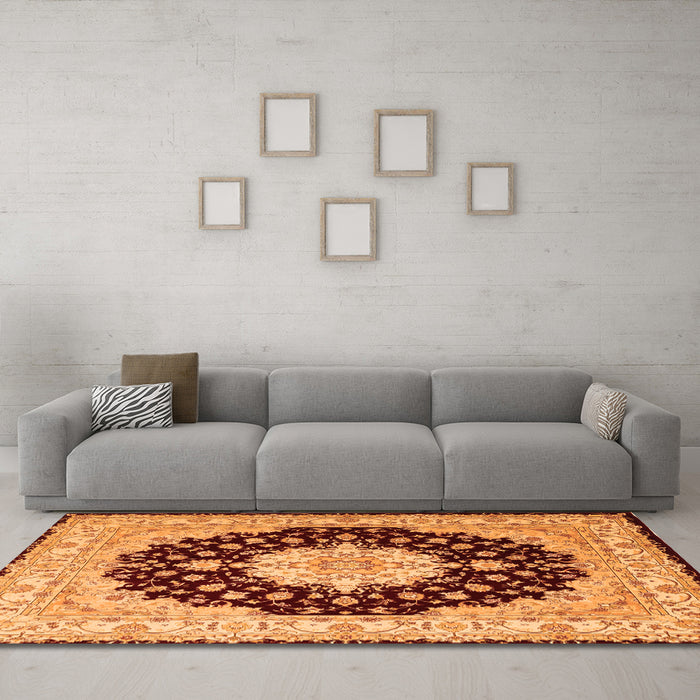 Machine Washable Persian Orange Traditional Area Rugs in a Living Room, wshtr2005org