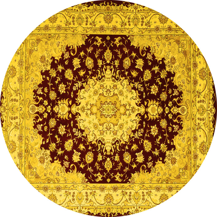 Round Machine Washable Persian Yellow Traditional Rug, wshtr2005yw