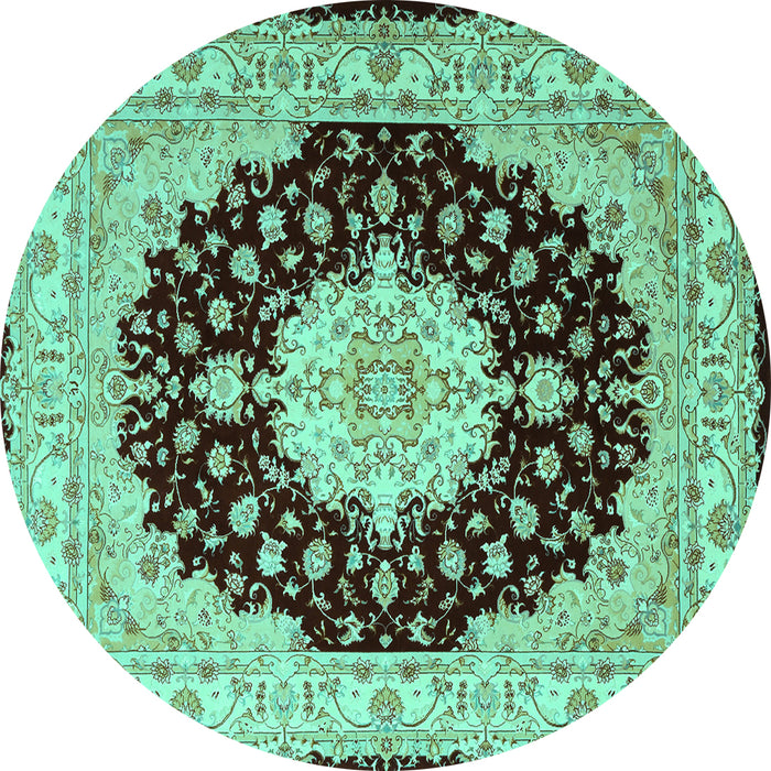 Round Persian Turquoise Traditional Rug, tr2005turq