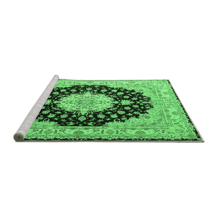 Sideview of Machine Washable Persian Emerald Green Traditional Area Rugs, wshtr2005emgrn
