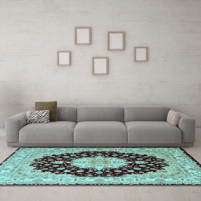 Machine Washable Persian Light Blue Traditional Rug in a Living Room, wshtr2005lblu