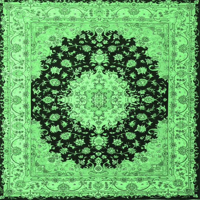 Square Machine Washable Persian Emerald Green Traditional Area Rugs, wshtr2005emgrn