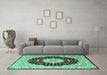 Machine Washable Persian Turquoise Traditional Area Rugs in a Living Room,, wshtr2005turq