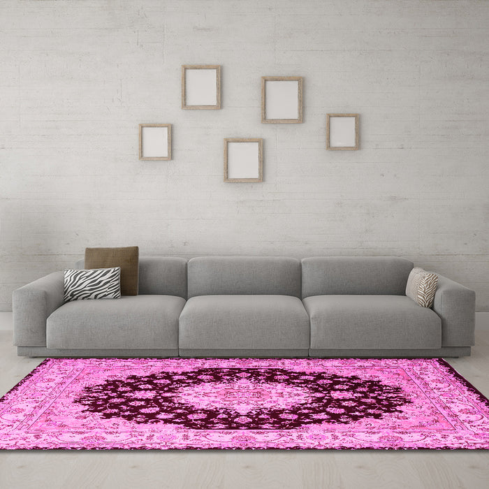 Machine Washable Persian Pink Traditional Rug in a Living Room, wshtr2005pnk