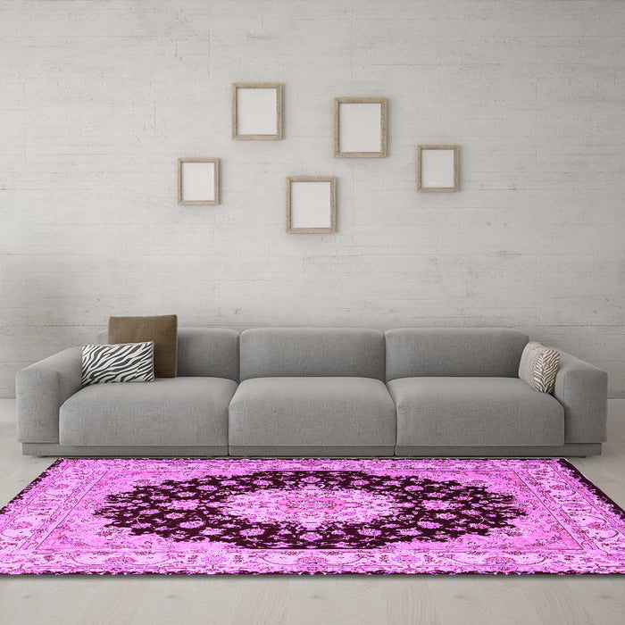 Machine Washable Persian Purple Traditional Area Rugs in a Living Room, wshtr2005pur