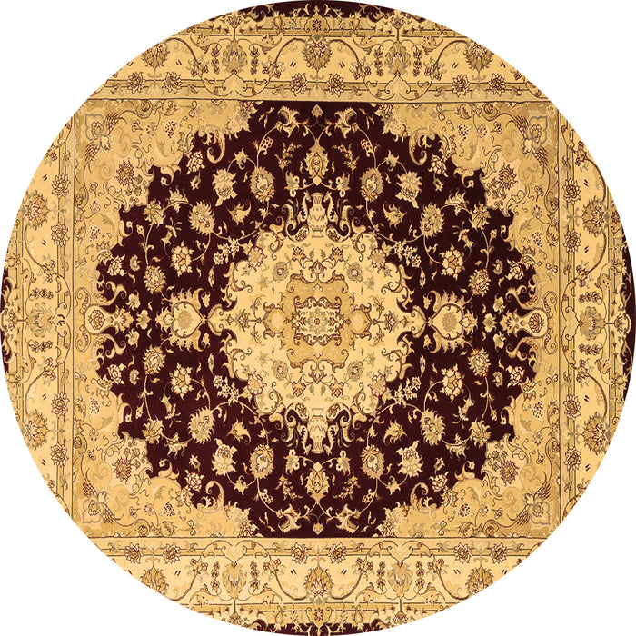 Round Persian Brown Traditional Rug, tr2005brn
