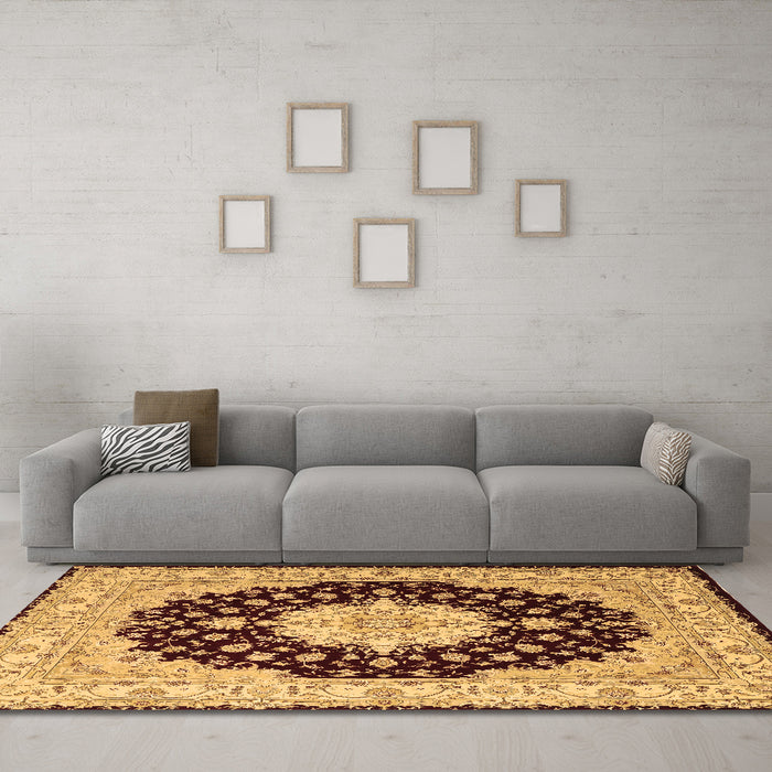 Machine Washable Persian Brown Traditional Rug in a Living Room,, wshtr2005brn