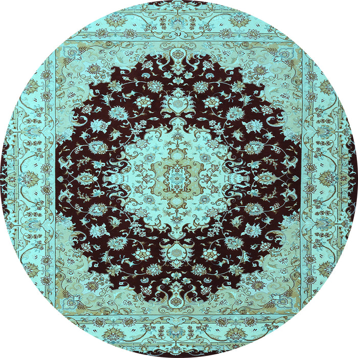 Round Machine Washable Persian Light Blue Traditional Rug, wshtr2005lblu