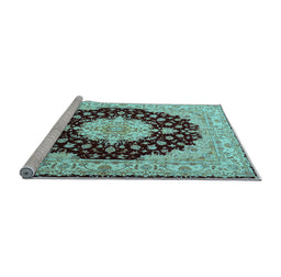 Sideview of Machine Washable Persian Light Blue Traditional Rug, wshtr2005lblu