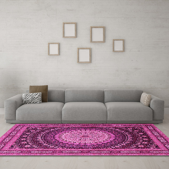 Machine Washable Persian Pink Traditional Rug in a Living Room, wshtr2006pnk