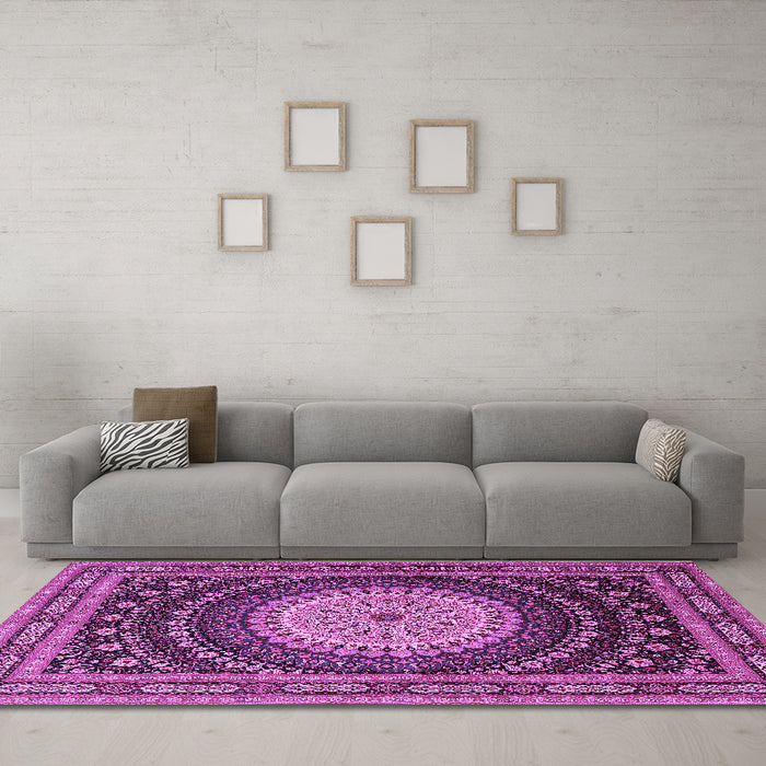 Machine Washable Persian Purple Traditional Area Rugs in a Living Room, wshtr2006pur