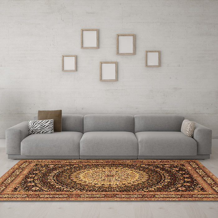 Machine Washable Persian Brown Traditional Rug in a Living Room,, wshtr2006brn