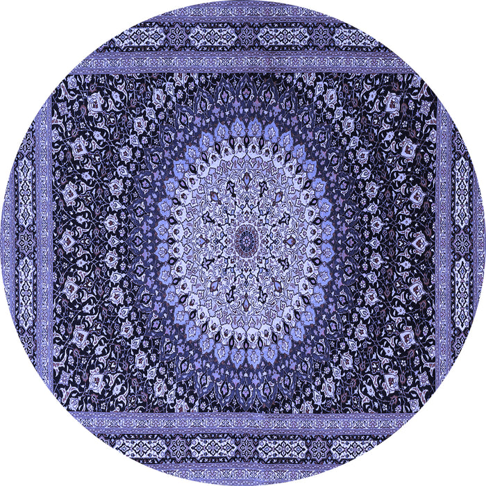 Round Machine Washable Persian Blue Traditional Rug, wshtr2006blu